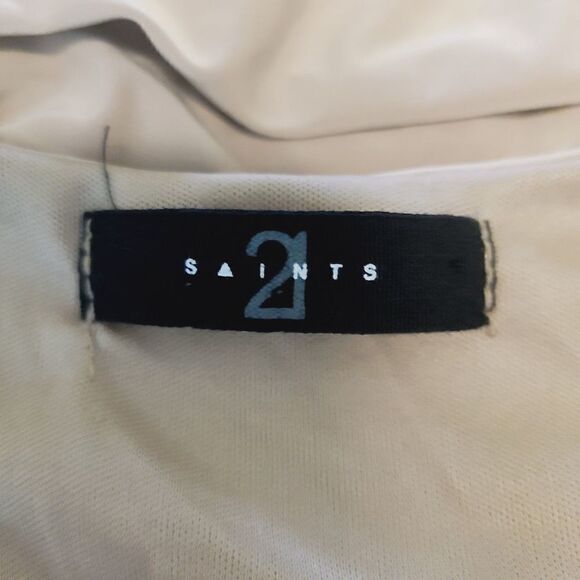 21 Saints Tank Mini Dress S Beige Stretch Ruched Sleeveless Bodycon Sexy Popover - Picture 4 of 5